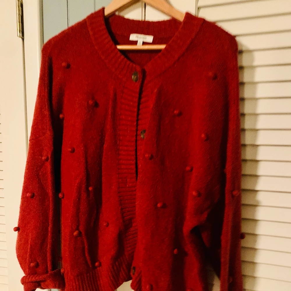 Madewell Burnt Orange Cardigan Sweater With Poms Size XXL